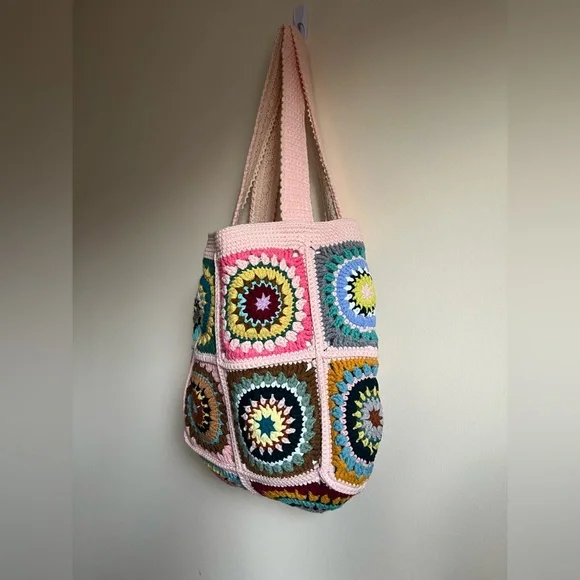 Handmade Crochet Granny Square Tote Bag - Picture 5 of 8